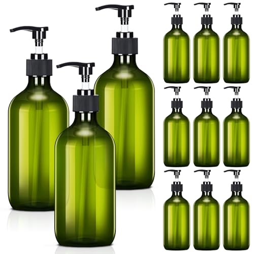 Green Plastic Pump Bottles Set 12 x 16.9 oz Dispensers for Soap & Liquids Variation of THIS listing