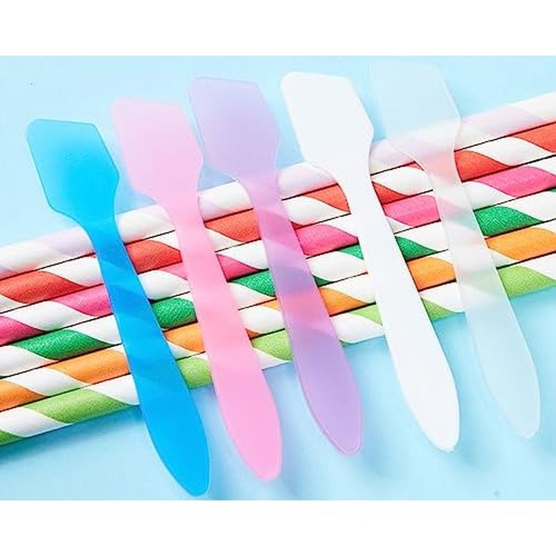 100 Pack 3.2 Inch Cosmetic Spatulas/Small Plastic Spatula for Cosmetics, Creams, Crafts/Makeup Spatula/Multipurpose Mini Applicator for Mixing Cream, Skincare, or Scraping Jars/Random Color