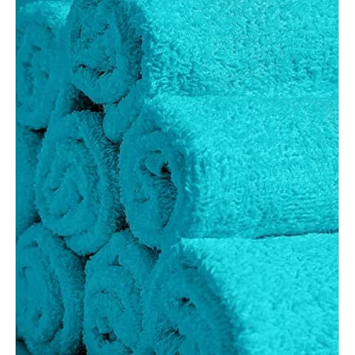 Softolle 100% Cotton Washcloths 60 Pack (12x12 Inches) Soft, Highly Absorbent Washcloth, Face Towels, Wash Cloths for Face, Ring Spun, Bulk Pack (Turquoise)