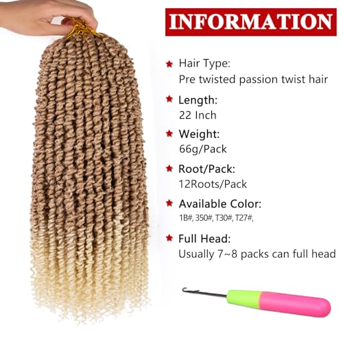 Pre-Twisted Passion Twist Hair Extensions 22 Inch 8 Packs Natural Black - Pack of 8
