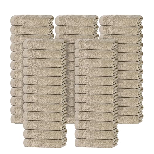 Beige 60 Pack Washcloths Set 12x12 Inches - Tens Towels, Soft Cotton, Eco-Friendly