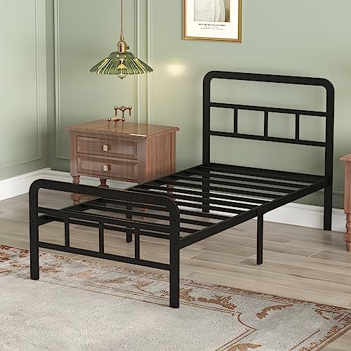 Modern Twin XL Bed Frame with Headboard and Footboard - Heavy Duty Metal Platform, Easy Assembly, Black