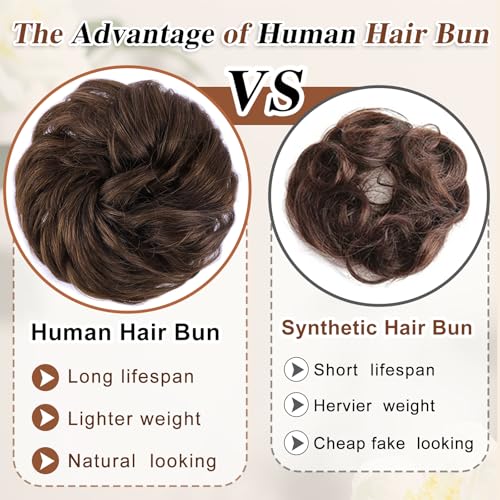 Dark Brown Human Hair Messy Bun Hairpiece for Women - Natural & Easy to Wear