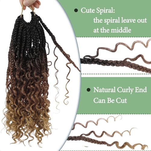 Pre-Looped Goddess Box Braids Crochet Hair 12 Inch - Bohemian Style, 8 Packs - Variation #1B/30/27