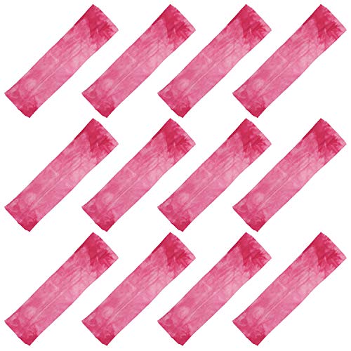 Pink Tie Dye Cotton Elastic Headbands Pack of 12 - Soft, Stretchy Sports & Fashion Hair Accessories