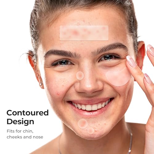 TKTK Large Pimple Patches for Face, XL Acne Patches 60 x 20 mm, Big Hydrocolloid Bandages for Body, Forehead, Chin, Neck Zit Breakouts, Hydrocolloid Patch (Strip, Contoured, Dot 5 Sizes 300 Count)