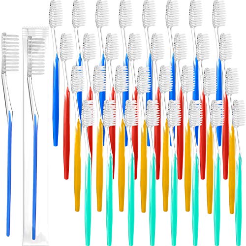 Patelai Vivid 200Pcs Disposable Travel Toothbrushes, Medium Soft Bristle, Individually Wrapped