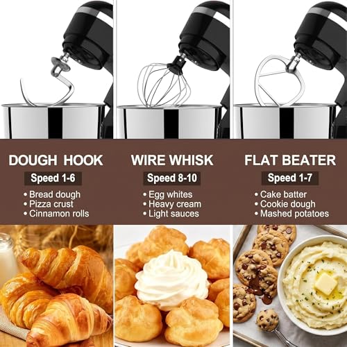 Black 6in1 Stand Mixer with 6.5 Quart Bowl, 660W Kitchen Food Mixer, Tilt-Head Dough & Cake Maker