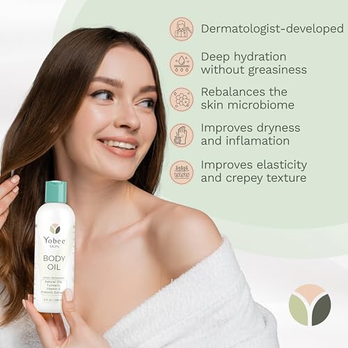 Yobee Hydrating Body Oil for Dry, Itchy, Sensitive Skin, Eczema & Psoriasis, Dermatologist Formulated, Moisturizing After Shower Dry Skin Treatment, Natural Formula, 8oz