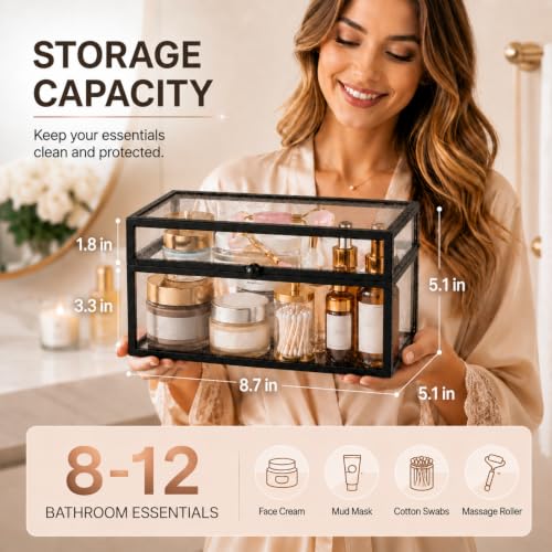 Black 40 Lipstick Organizer with Lid - Glass Display Box for Vanity & Makeup