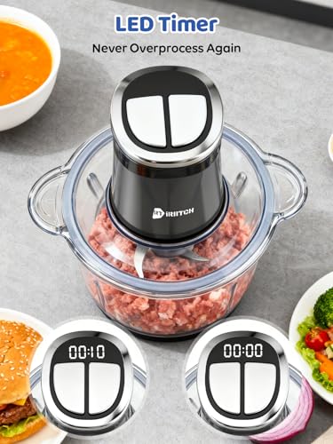 Food Processor with LED Timer 800W Electric Chopper Dual Bowl System