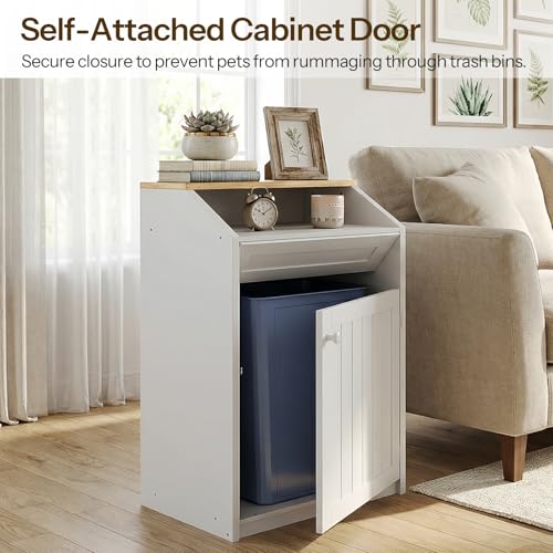 YATINEY White 13 Gallon Freestanding Trash Cabinet with Flip Door - Hidden Kitchen Waste Cabinet