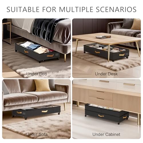 Under Bed Storage Container with Wheels 75L XXL 4-Pack Black - Adjustable & Durable