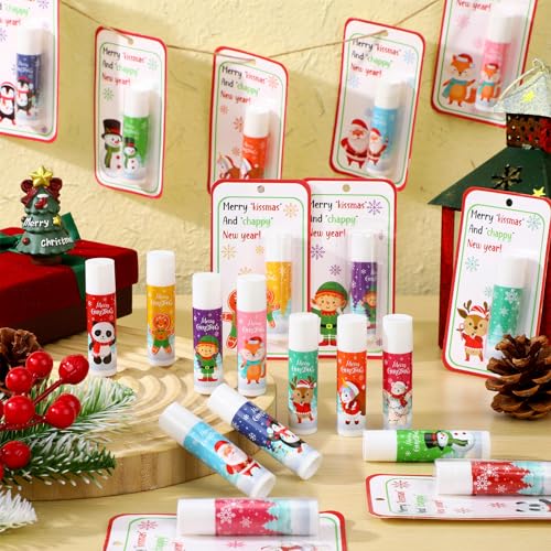60 Pack Christmas Lip Balms Bulk Christmas Stocking Stuffers Party Favor Gifts Holiday Appreciation Holiday Lip Moisturizer Gifts for Women Coworkers Teacher Employee Adults Staff Team