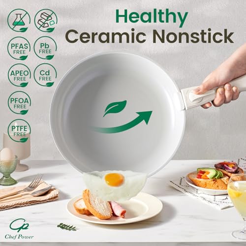 Ceramic Nonstick Cookware Set 19 Pieces with Detachable Handle - Induction Oven Safe Kitchen Pots and Pans