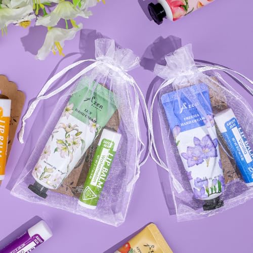 AZEN 16 Sets Bulk Gifts, Hand Cream and Lip Balm Bulk Set with Organza Bag Thank You Card, Baby Shower Wedding Gifts for Guests, Bridal Wedding Favors for Guests,Thank You Gift for Women
