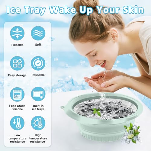 Face Tub for Ice Bath with Built-in Ice Tray ? Collapsible Silicone Facial Ice Bath Bowl for Cold Plunge Therapy, Skin Tightening & Acne Relief ? Portable Spa Tool for Home & Travel(Green)