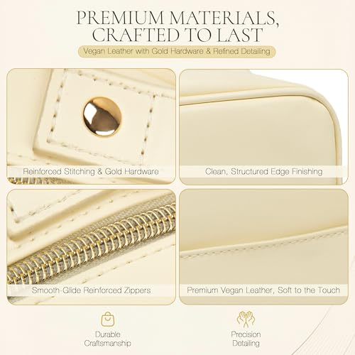 Travel Makeup Bag ? Elegant Waterproof Modular Cosmetic Organizer for Women with Adjustable Compartments, Premium Toiletry Case for Carry-On & Daily Essentials, Cream