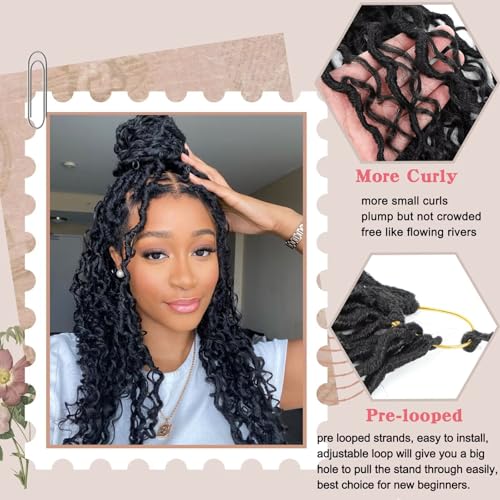 YOROSTAR 30 Inch Goddess Faux Locs Crochet Hair - 8 Packs Curly River Locs with Curly Ends, Pre-Looped Boho Style for Black Women, Variation 1B#
