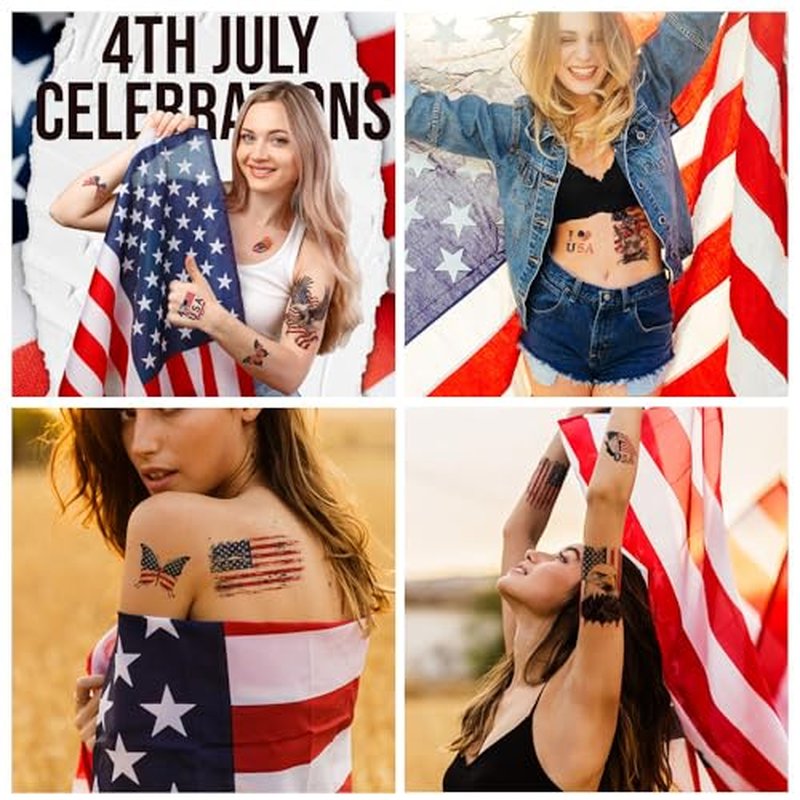 4th of July Tattoos Half Arm Independence Day Fake Tattoo Face Tattoos American Flag Temporary Tattoos for Men Women Kids Party Favor,Half Arm Tattoo
