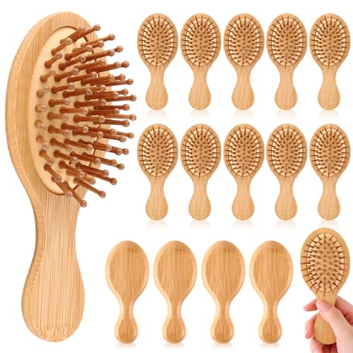 FoldTier Oval Mini Bamboo Hair Brush 15 Pack Travel Detangling Small Hairbrush
