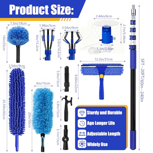 26FT Light Bulb Changer Kit with Ceiling Fan Cleaner Extension Pole - Blue, 20 Feet
