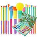 Docolor 15 Pcs Colourful Makeup Brush Set + 34 Colors Tropical Eeyshadow Palette Pigmented Matte Shimmer Metallic Blendable Soft Cream Powder Makeup Eye Shadow Palettes for Christmas Gift
