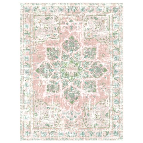 Dusty Pink Boho Area Rug 6x9 Washable Non-Slip Modern Carpet for Living Room