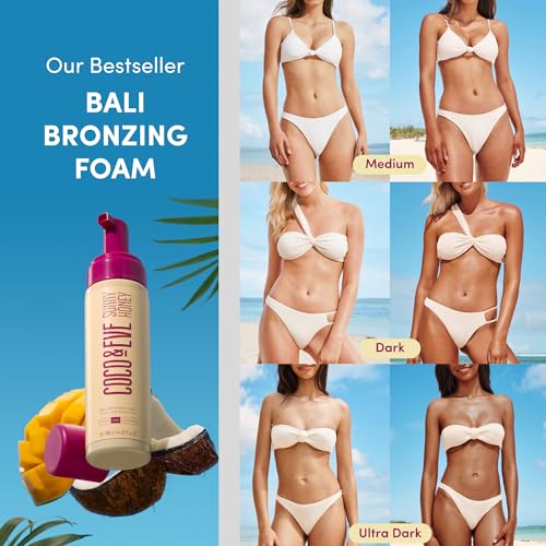 Coco & Eve Sunny Honey Bali Bronzing Self Tanner Mousse - (Medium) All Natural Sunless Tanning Mousse | Instant Self Tanning Lotion with Bronzer and Skin Moisturizer (6.7 fl oz)
