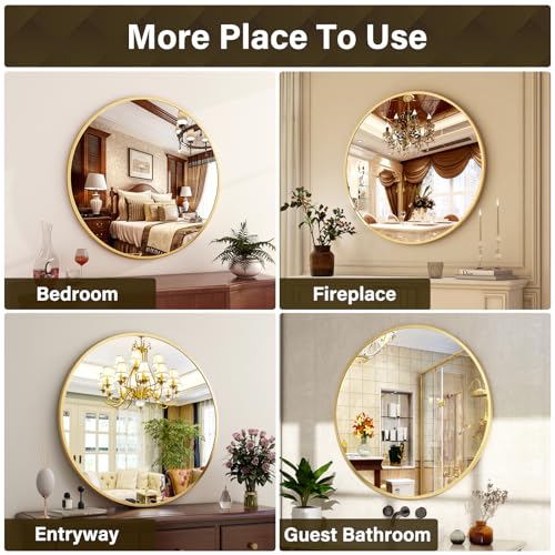 30 Inch Round Gold Mirror - Modern Circular Wall Mirror for Bathroom & Entryway - Variation: Round-Gold / 30"L x 30"W