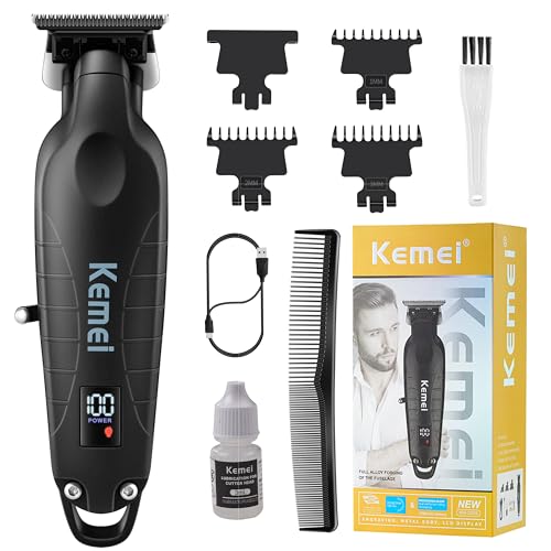 KEMEI 2293 Black Hair & Beard Trimmer with Zero Gapped T-Blade, LED Display, 3 Guards