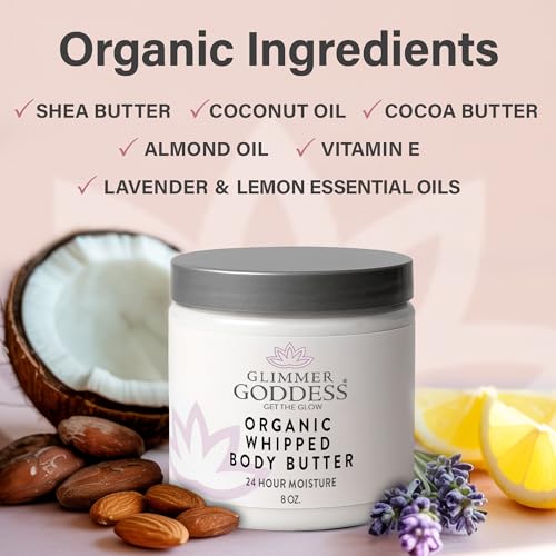 Glimmer Goddess Unscented Whipped Body Butter - Hydrating 8oz for Soft Skin