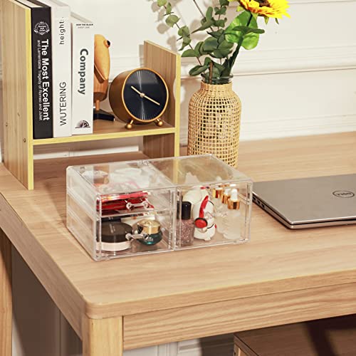 Cq Acrylic Stackable Makeup Organizer with 3 Drawers, Clear, Compact Storage for Vanity, Bathroom & Office