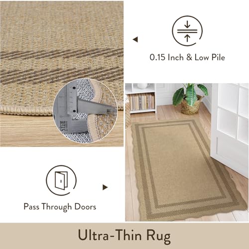 4x6 Outdoor Washable Jute Area Rug with Non-Slip Back - Tan Geometric Indoor Outdoor Mat