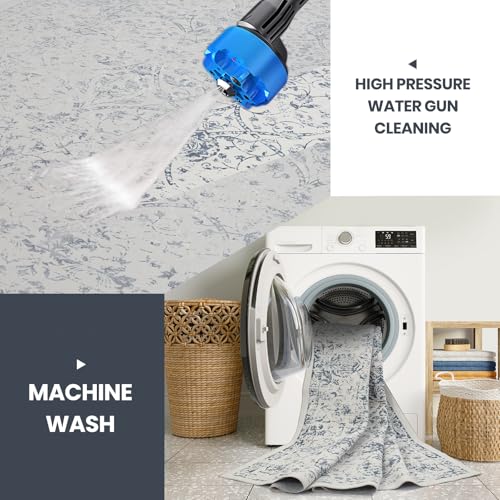 8' x 10' Boho Washable Area Rug for Living Room and Bedroom - White Blue
