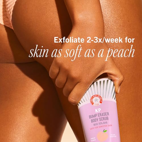 First Aid Beauty Peachy Smooth Duo: KP Bump Eraser Scrub & Smoothing + Brightening Lotion with 10% AHA, Daily Exfoliating Keratosis Pilaris Bundle to Reduce Bumps, Peach (8 oz Scrub, 6.7 oz Lotion)