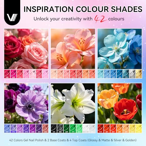 VANREESA 73-Classic Elegant Hues Gel Nail Polish Set - 42 Summer Colors with Top & Base Coats