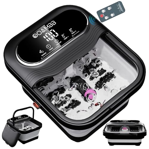 OOAMBB Collapsible Foot Spa Bath with Remote Control Heat Bubble Timer Black/White