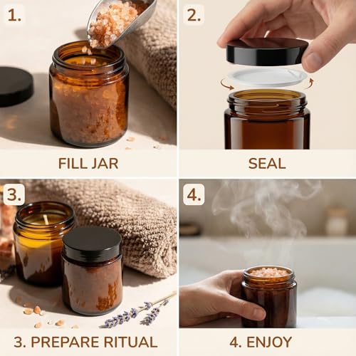 6oz Amber Glass Jars with Lids ? 24 PCS Leak-Proof Cosmetic & Lotion Jars with Inner Liners,Small Travel Jars for Body Scrubs, Creams, Lip Balms, and DIY Projects ?Airtight,Reusable£¨Amber£©