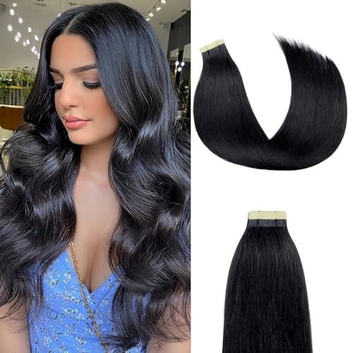 14 Inch Natural Black Tape-In Hair Extensions 20Pcs Seamless Thick Human Hair