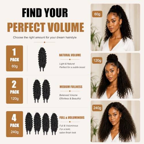 16 Inch Burmese Curly Feather Crochet Hair - Natural Black, Reusable, Lightweight, 60g #1B