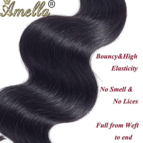 Amella 22 Inch Brazilian Body Wave Human Hair Bundle - Unprocessed Virgin Black