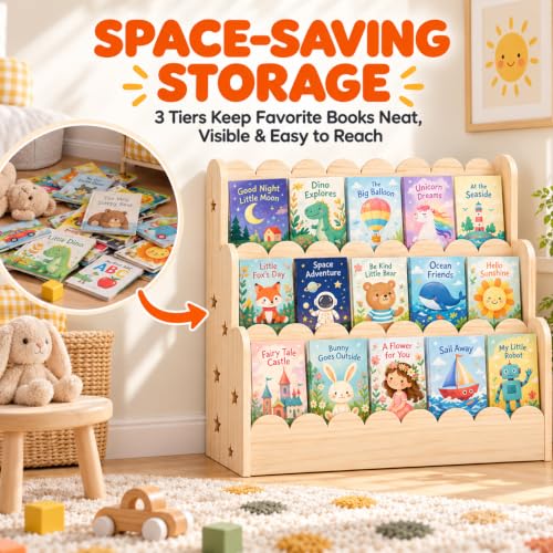 Kids Front-Facing Bookshelf - Montessori Wooden Bookcase for Toddlers