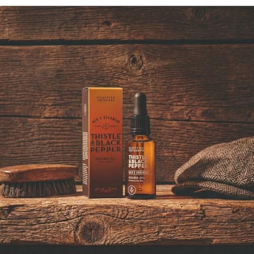Scottish Fine Soaps Thistle & Black Pepper Beard Oil, Woody Amber Fragrance, Rugged & Refreshing Men's Grooming, 30ml with Milk Thistle Extract