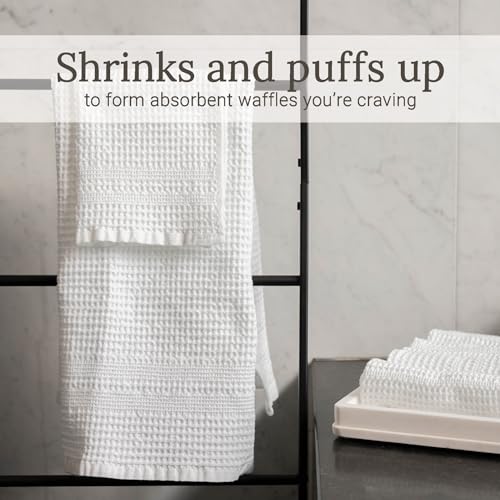 White Waffle Towels Set of 2 - Quick Dry Cotton Bath Towels, Large & Absorbent