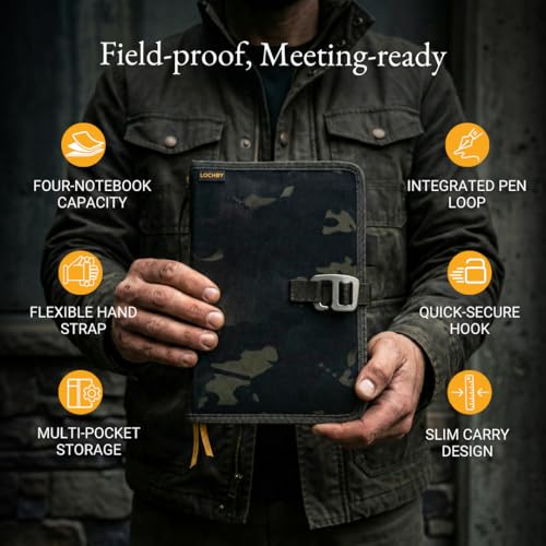 A5 Water-Resistant Waxed Canvas Field Journal Cover with Pen Loop - Black Multicam, Includes Tomoe River Notebook