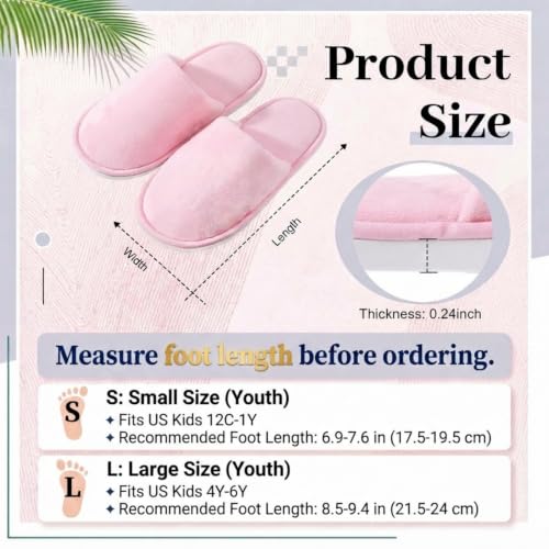Kids Disposable Non-Slip Pink Slippers Small 6 Pairs for Children Ages 4-8