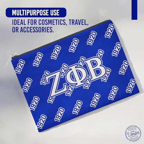 Zeta Phi Beta Sorority Paraphernalia - Official Vendor - Flat Makeup Bag - Accessory Bag - Greek Letters