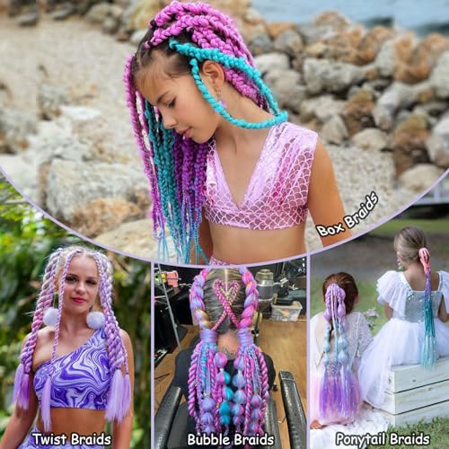 Pre Stretched Synthetic Braiding Hair Extensions 24 Inch Teal 6 Packs - Jumbo Festival Colorful Braid