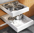 Seinloes 2 Pack Expandable Pull Out Cabinet Organizer 9-14 inches White, 21-inch Deep, No-Drill, Kitchen Storage